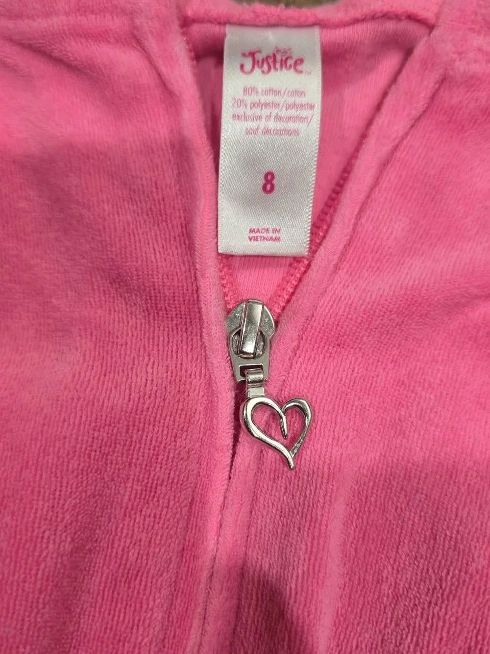Justice Hot Pink Hooded Zip-Up Cover-Up with Heart Pull